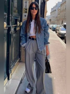 Rose high rise wide leg herringbone pant